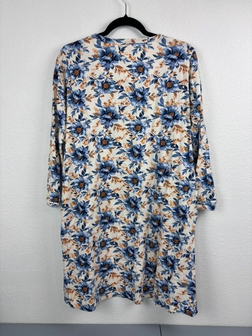 Poppy & Clay medium blue floral long sleeve 100% organic cotton nightgown lounge - Picture 5 of 5